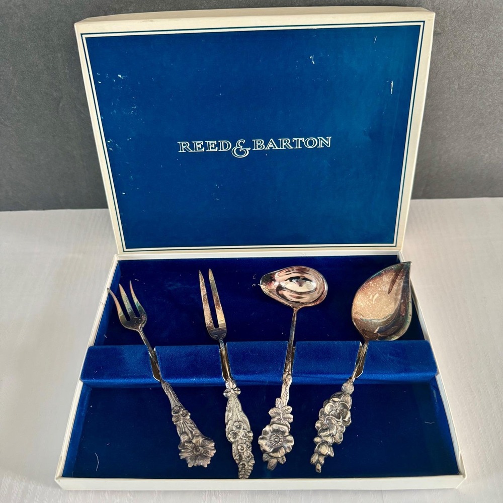 Reed & Barton Harlequin Silverplate Condiment/Party Set 4 Piece in Gift Box